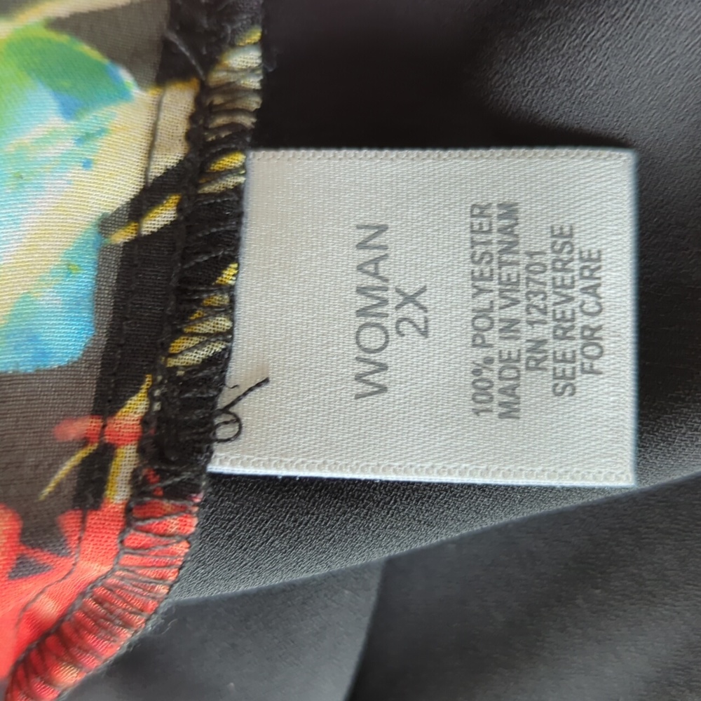 Roz & Ali Floral Sheer Button Down Tropical Blouse Woman 2X Black Blue - Picture 3 of 16
